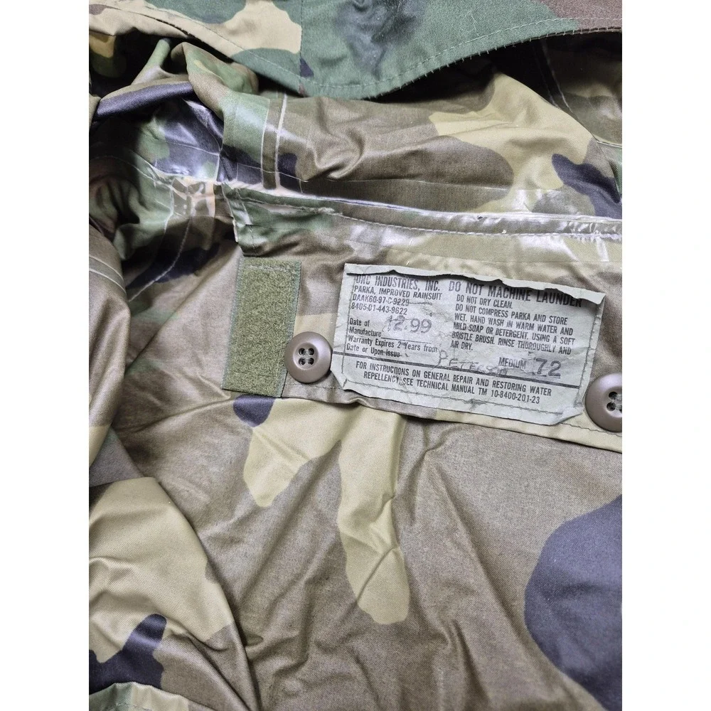 VTG ORC Industries Parka Mens M Green Woodland Camo Improved Rainsuit Hooded 90s